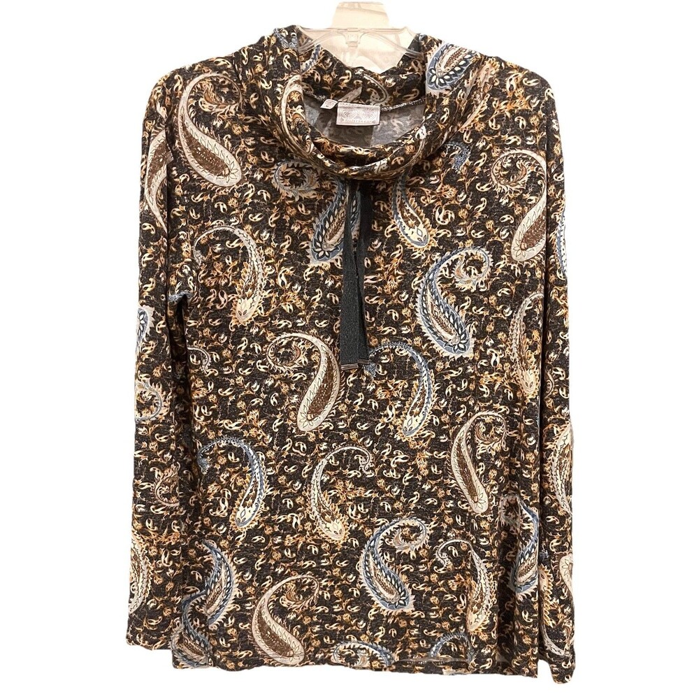 Danelle Cowl Neck Drawstring Lightweight Long Sleeve Sweater Paisley Sz M